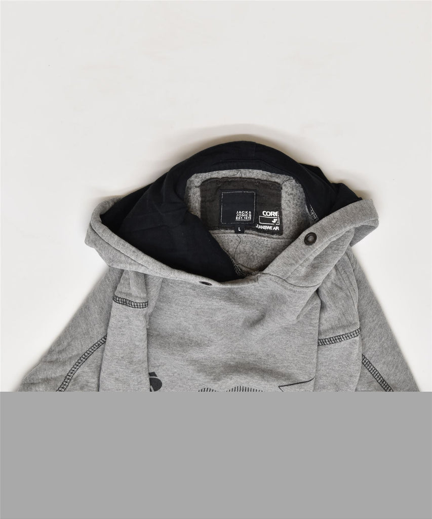 JACK & JONES Mens Core Graphic Hoodie Jumper Large Grey Cotton | Vintage | Thrift | Second-Hand | Used Clothing | Messina Hembry 