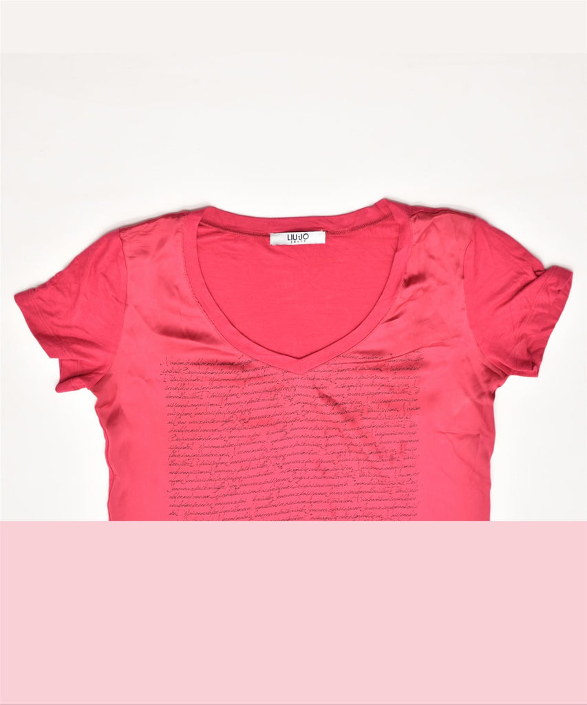 LIU JO Womens Graphic T-Shirt Top UK 12 Medium Pink | Vintage | Thrift | Second-Hand | Used Clothing | Messina Hembry 