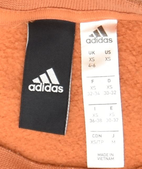 ADIDAS Womens Graphic Sweatshirt Jumper UK 4 6 XS Orange Cotton Sports Vintage Second Hand Clothing Online Messina Hembry