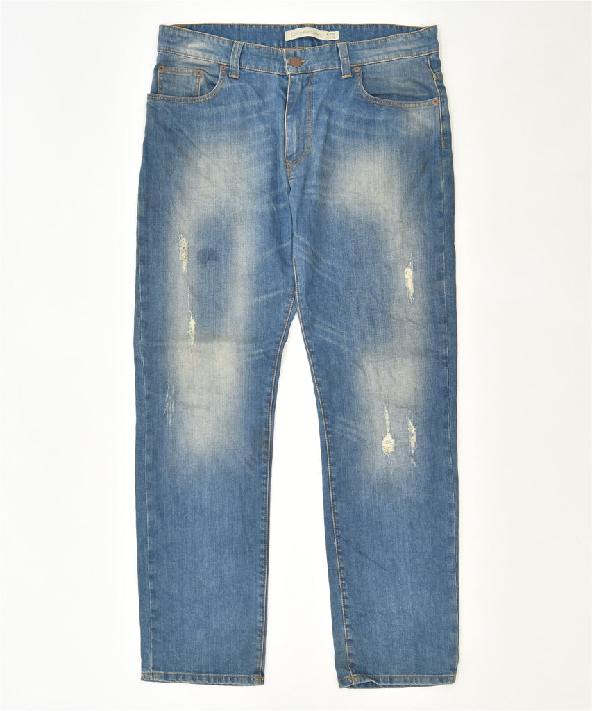 CALVIN KLEIN Womens Distressed Slim Jeans W34 L32 Blue Cotton Classic | Vintage | Thrift | Second-Hand | Used Clothing | Messina Hembry 