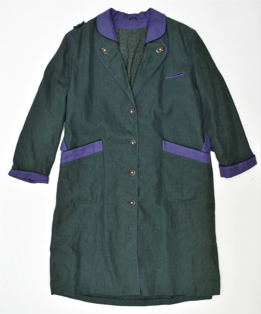 SALZBURGER DIRNDL LOOK Womens Overcoat EU 42 Large Green Linen Vintage | Vintage | Thrift | Second-Hand | Used Clothing | Messina Hembry 